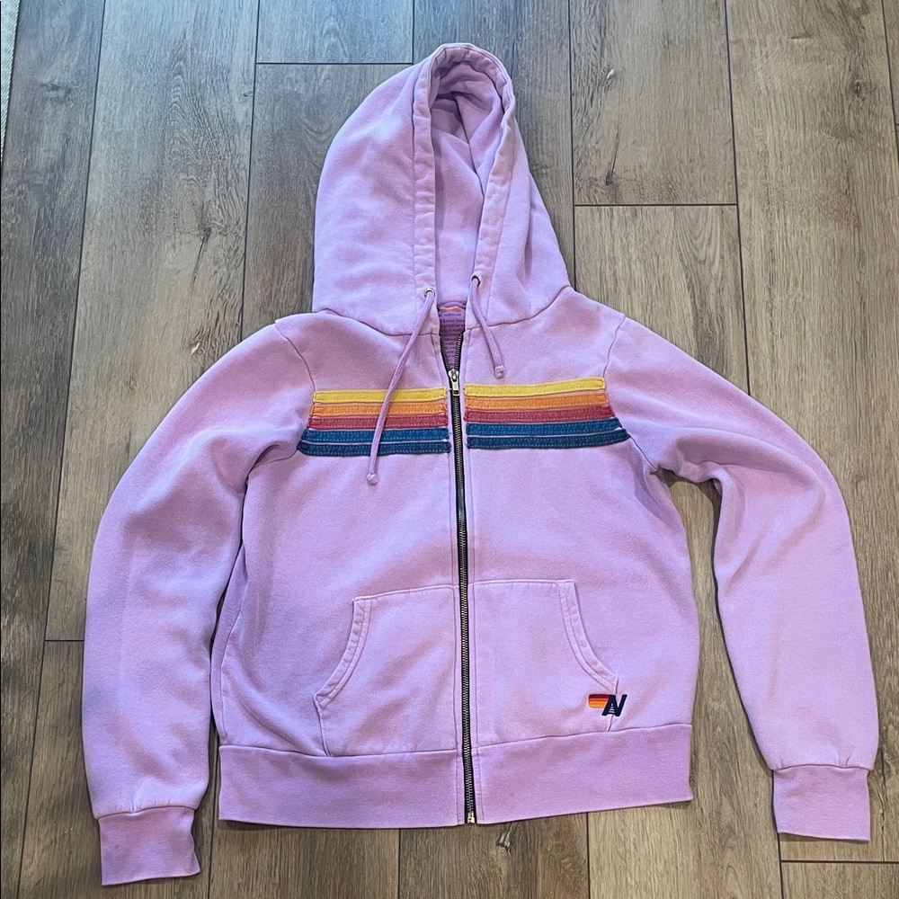Aviator Nation Lavender Hoodie with Rainbow Accents